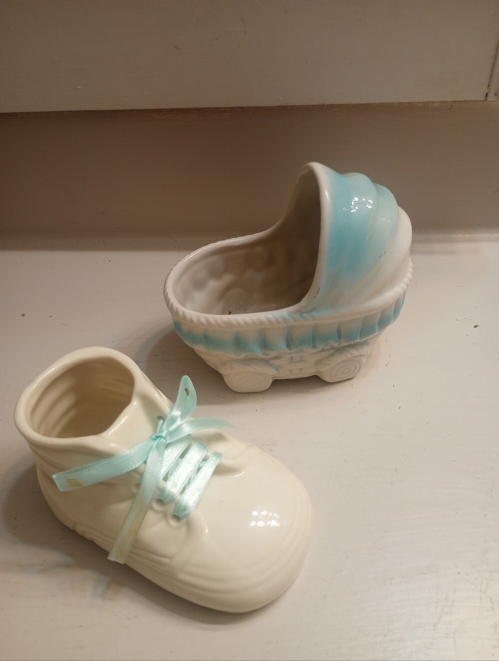 The Collection Bundle Of Vintage MCM Baby Boy Shoe And Carriage Small Planters